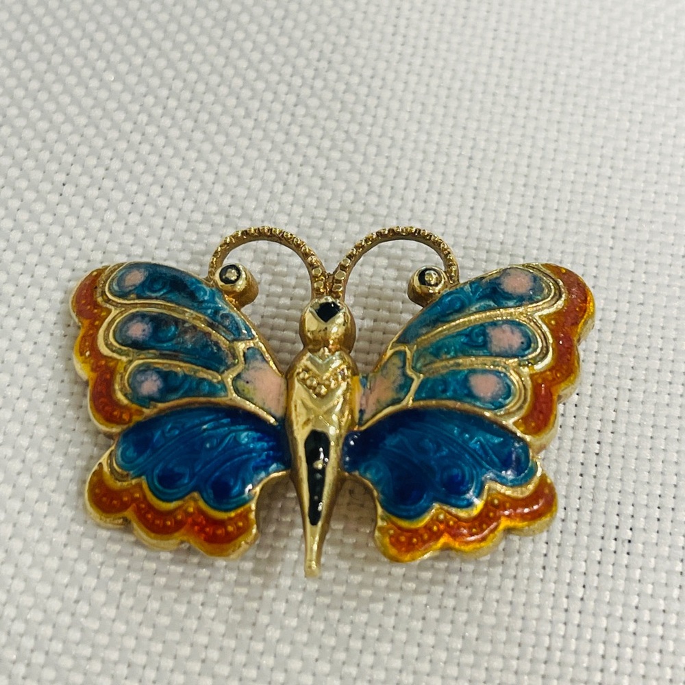 Vintage 14K Yellow Gold Enamel Butterfly Brooch- Pin Pendent